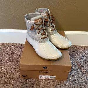 Sperry Saltwater Wool Linen Duck Boots, Size 7.5, Worn 1 time, With Box